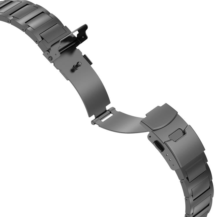 Black titanium alloy watch band with open safety clasp