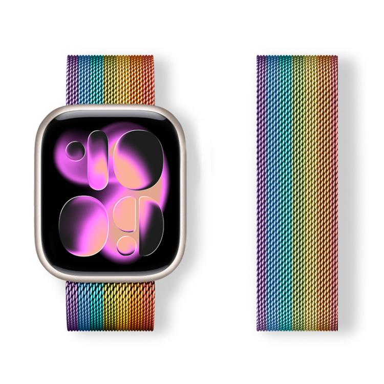 Milanese stainless steel watch band with a multicolor rainbow finish