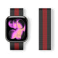 Milanese stainless steel watch band with a black finish and red stripe