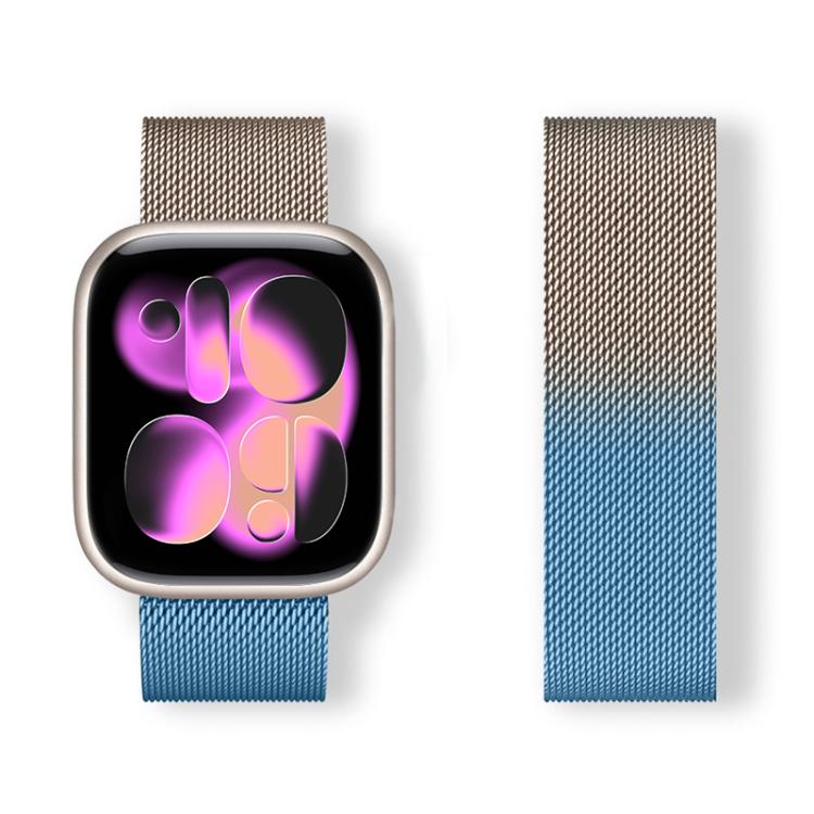 Milanese stainless steel Apple Watch band fading from gold to blue
