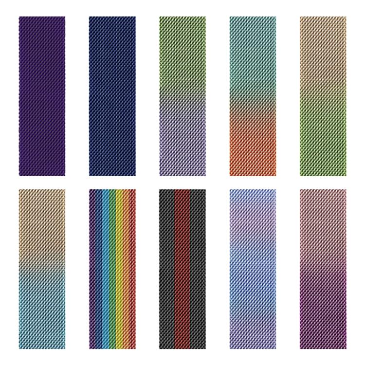 Milanese stainless steel watch bands in ten solid, striped, and gradient color options