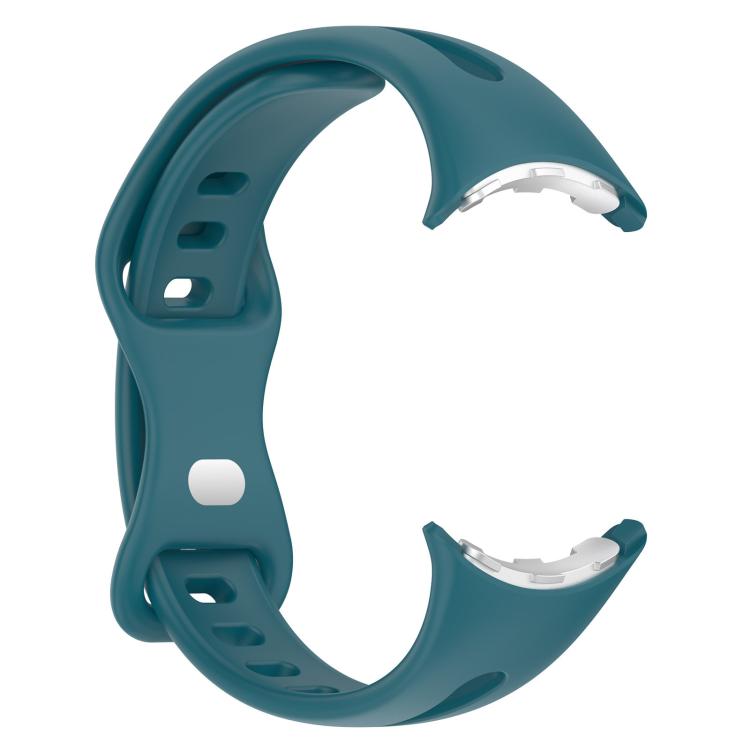 Teal silicone watch band from the opposite side, showing the loop buckle and connectors.