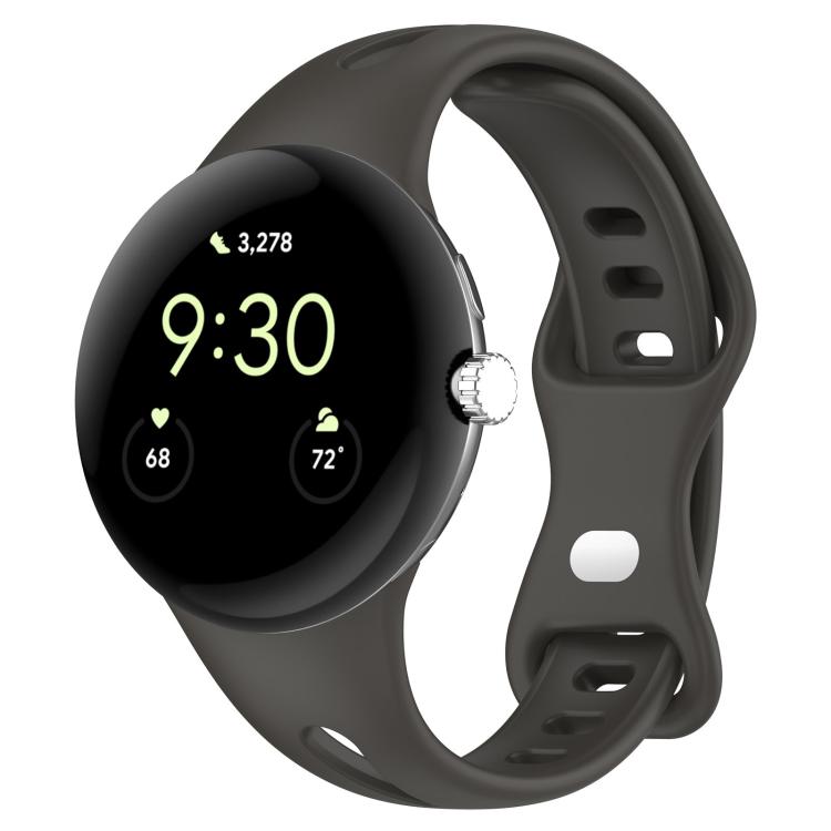 Dark gray silicone watch band with round smartwatch and adjustable buckle