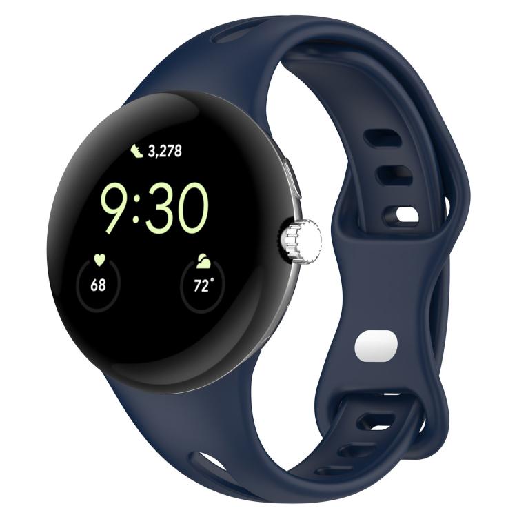 Navy blue silicone watch band with round smartwatch and adjustable buckle
