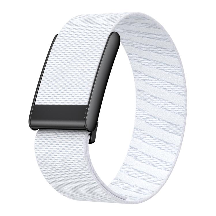 White textured nylon watch band with a dark adjustable buckle.