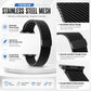 Black stainless steel mesh watch band with close-ups of the woven mesh, clasp and connector