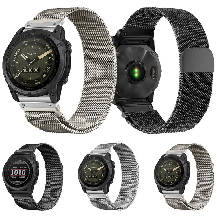 Garmin watch bands in silver and black with mesh straps