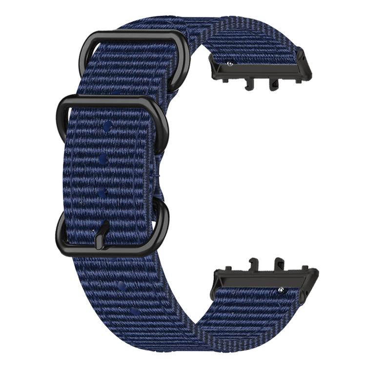 Dark blue woven nylon watch band with three black rings