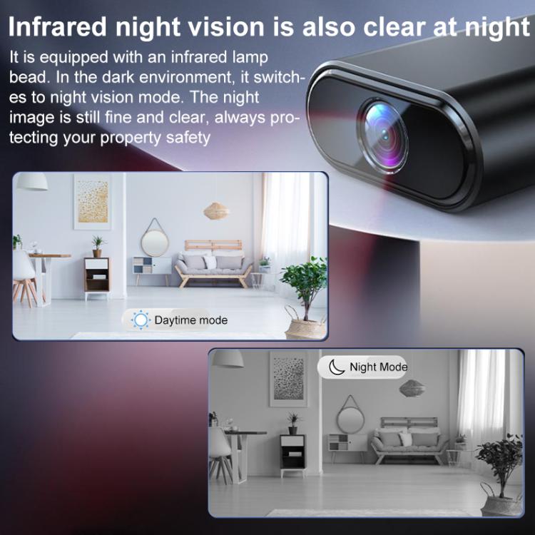 Mini smart WiFi camera with IR night vision lens, dark housing