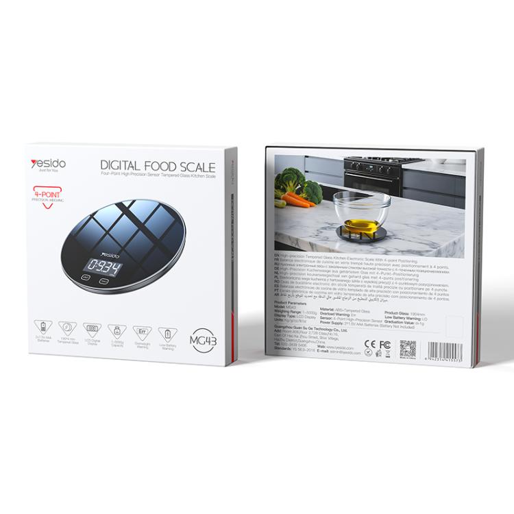 Digital kitchen food scale box set for Yesido MG43, round display glass-top
