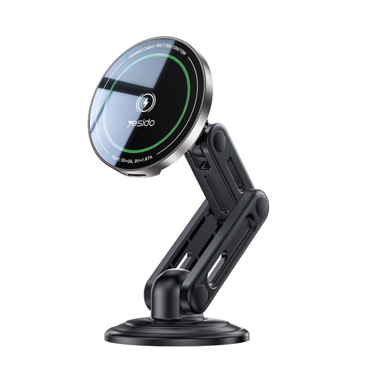 Black Yesido C317 magnetic car wireless charger holder, circular charging pad and stand
