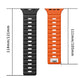 Black and orange silicone watch band sections with length measurements