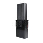 Black jammer device from the side with antenna tubes, vented casing, and fan grille