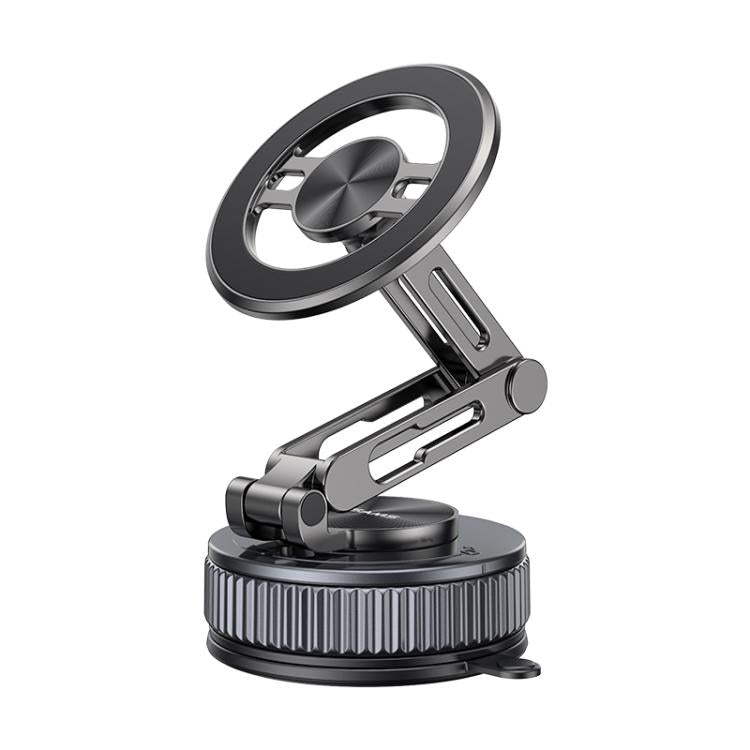 Vacuum suction magnetic telescopic phone holder, black base with folding arm