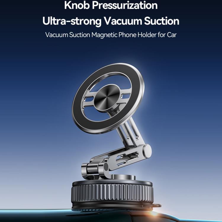 Vacuum suction magnetic phone holder with circular magnetic mount and telescopic arm