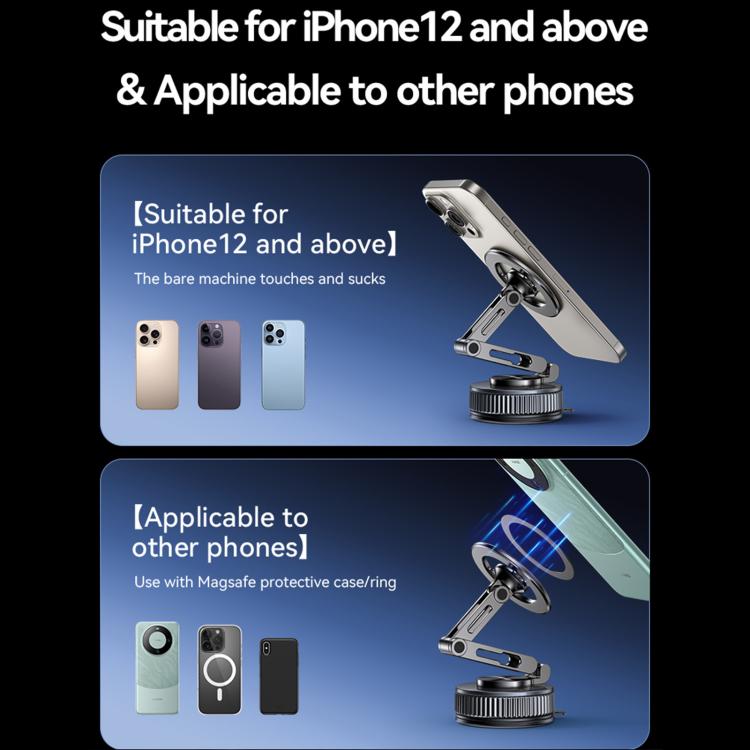 Vacuum suction magnetic phone holder with clamp-style mount for iPhone and other phones