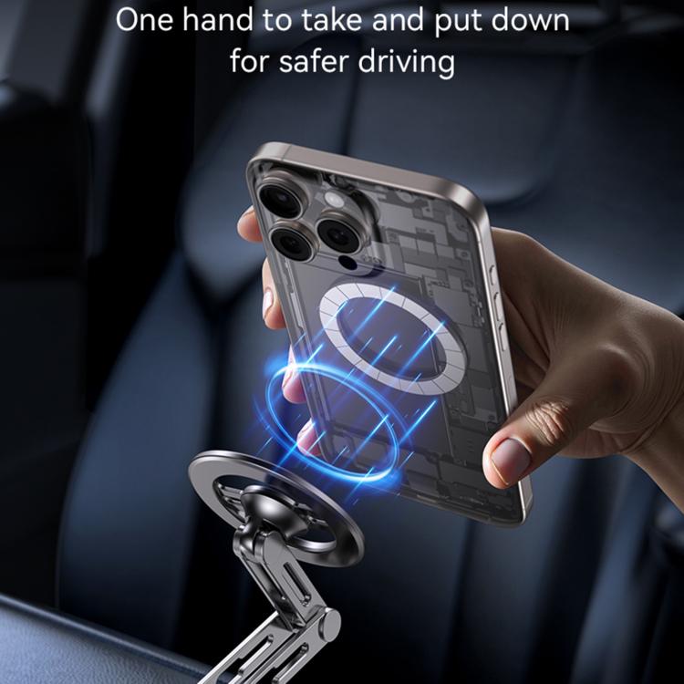 Vacuum suction magnetic phone holder with magnet mount and angled arm, black