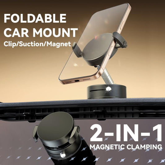 Foldable car phone magnetic clamp holder with rotating circular pad