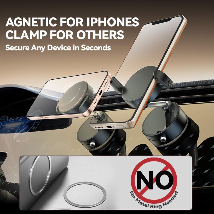 Magnetic car phone clamp holder with rotating circular pad and hinge arm