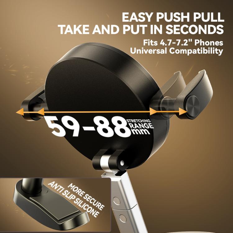 Black circular car mount with adjustable clamp and anti-slip silicone base