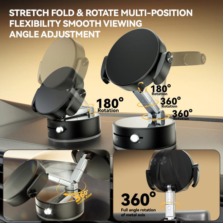 Car phone holder with foldable joint and rotating circular magnetic pad