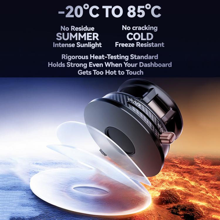 Foldable magnetic car phone holder with round suction base, dark frame and clear pad