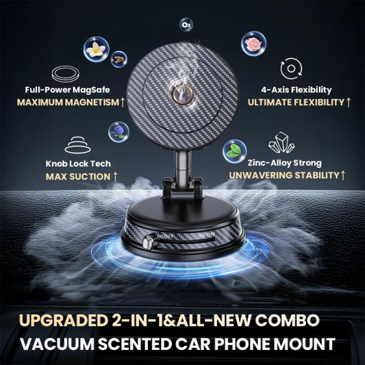 Carbon-fiber style foldable vacuum car phone mount with magnetic top pad