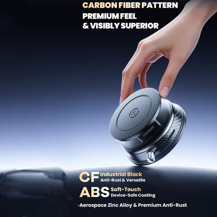 Black circular magnetic car phone holder with vacuum base and aromatherapy disc