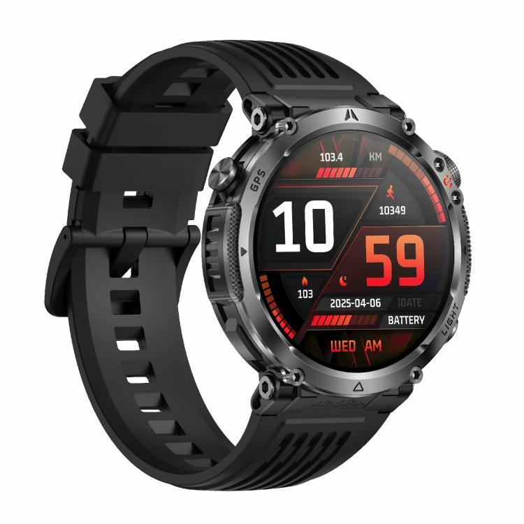 HT42 GPS sports smartwatch shown from the opposite side, with black band and orange buttons