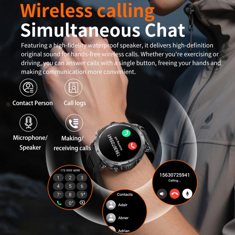 Black GPS smartwatch displaying a phone call screen