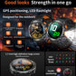 HT42 GPS sports smartwatch feature graphic showing displays, flashlight and sports modes