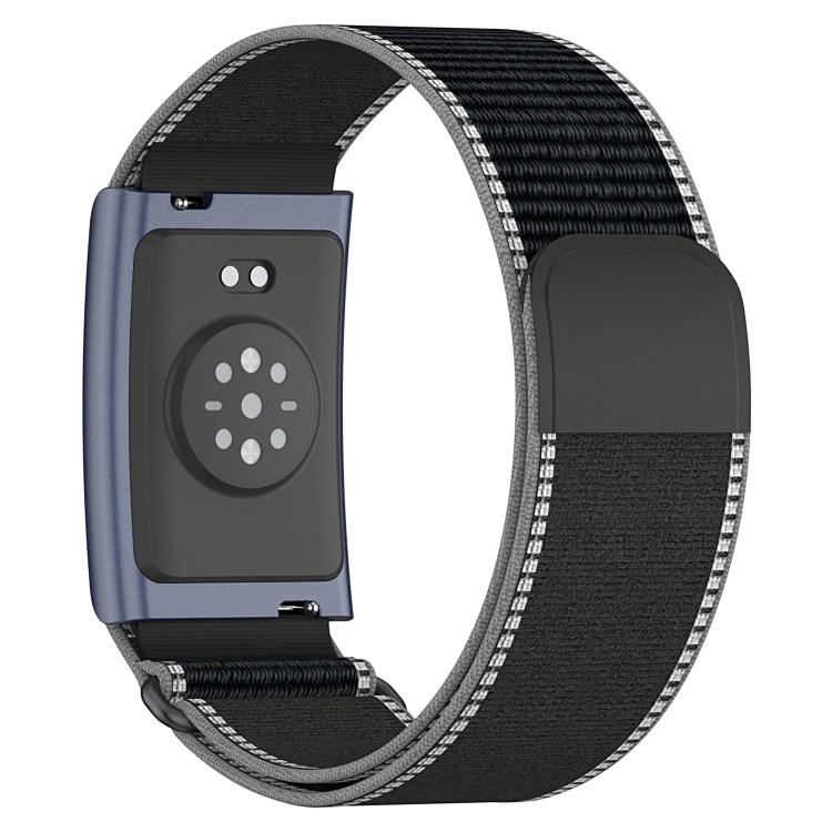 Black nylon loop strap with gray edging and covered adapter