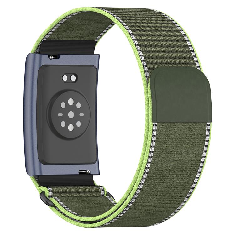 Olive nylon loop strap with lime edging and covered adapter
