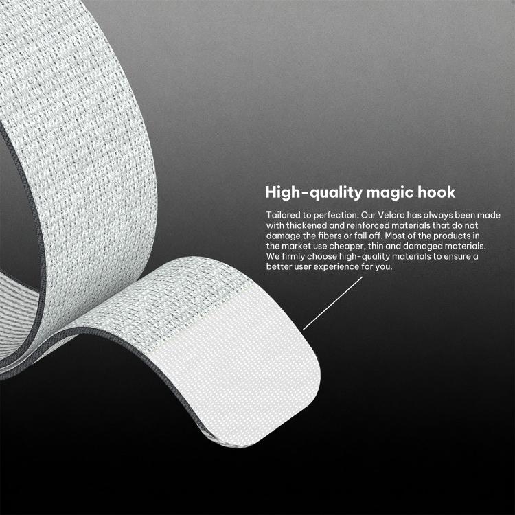 Light gray woven nylon Amazfit Helio Strap band showing its hook-and-loop closure
