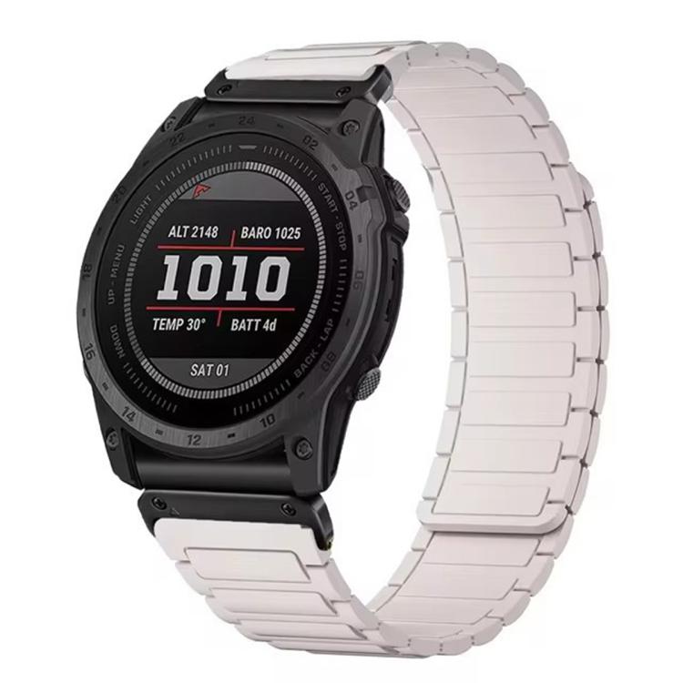 White silicone watch band with segmented links and black connectors