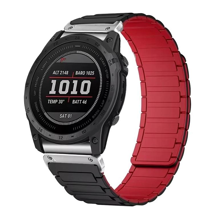 Magnetic silicone watch band with black links and red center links