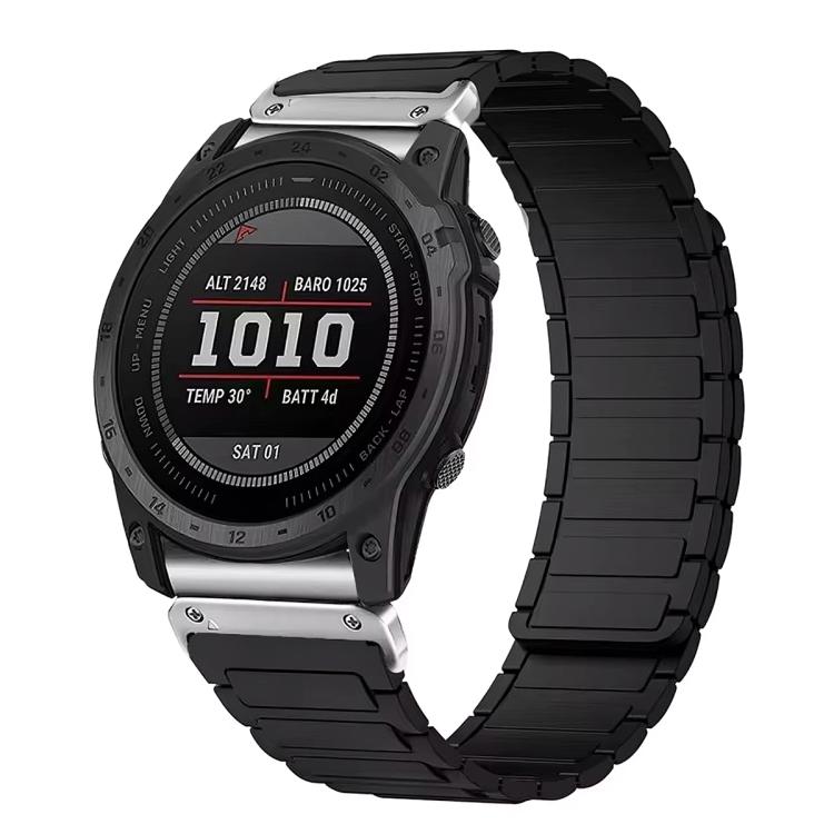Black silicone watch band with segmented links and black connectors