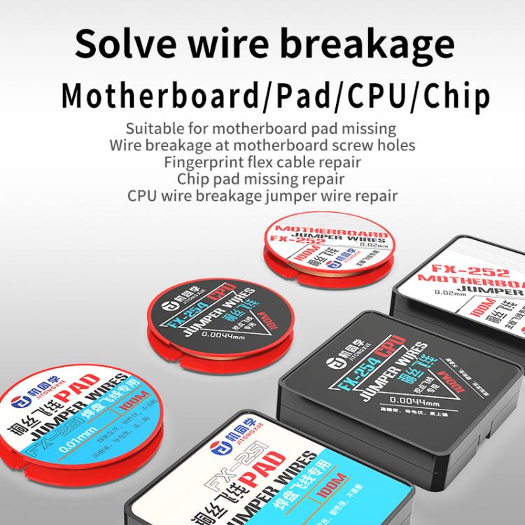 Jumper wire spools and black case shown for motherboard, pad, CPU, and chip repair
