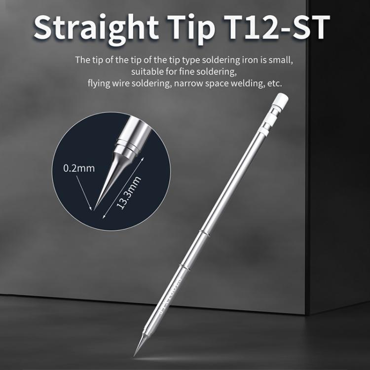 Straight T12-ST soldering iron tip with precision needle point
