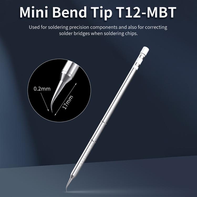 Mini bend soldering iron tip T12-MBT, slim conical point with narrow slot