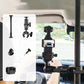 In-car camera mount pole with phone holder and clip-style base for car use