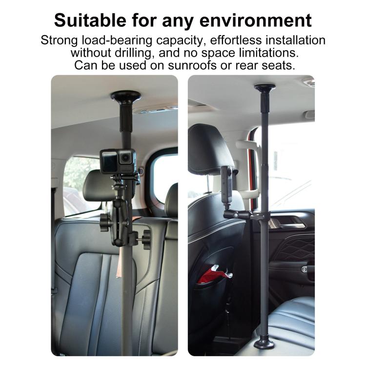 In-car camera support rod with clip-style mounting, black, for windshield area installs