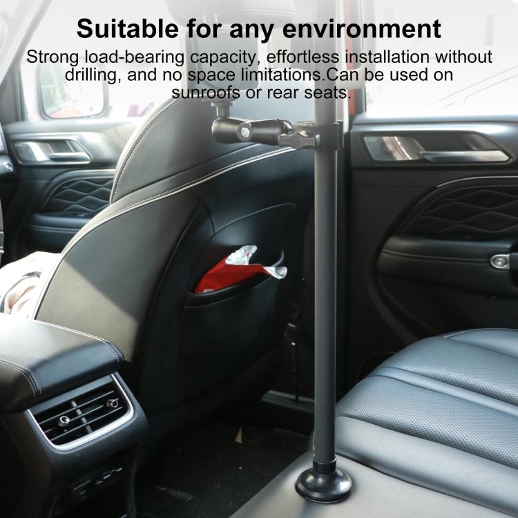 In-car camera mount support pole with wide base stand for car interiors