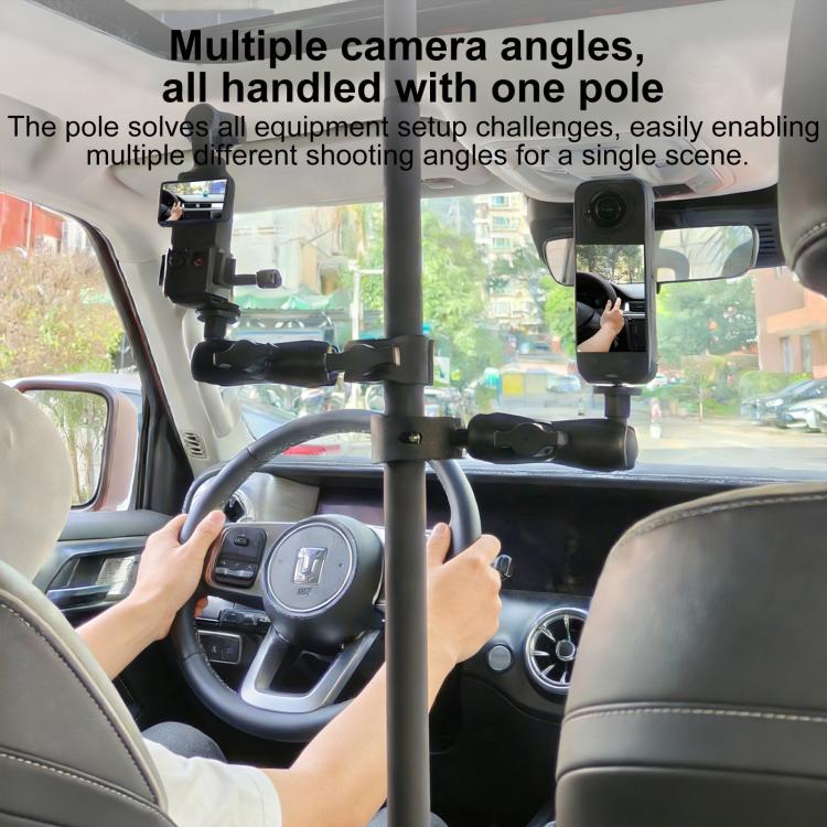 In-car camera mount pole with multiple device holders for different angles
