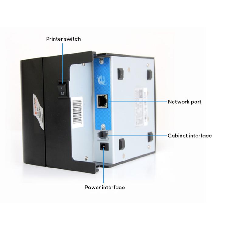 Thermal receipt printer rear panel with power interface and network port