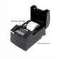 Black thermal receipt printer with open cover showing status light and paper feed button