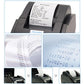 Thermal receipt printer showing close-up of printed receipt text and graphics