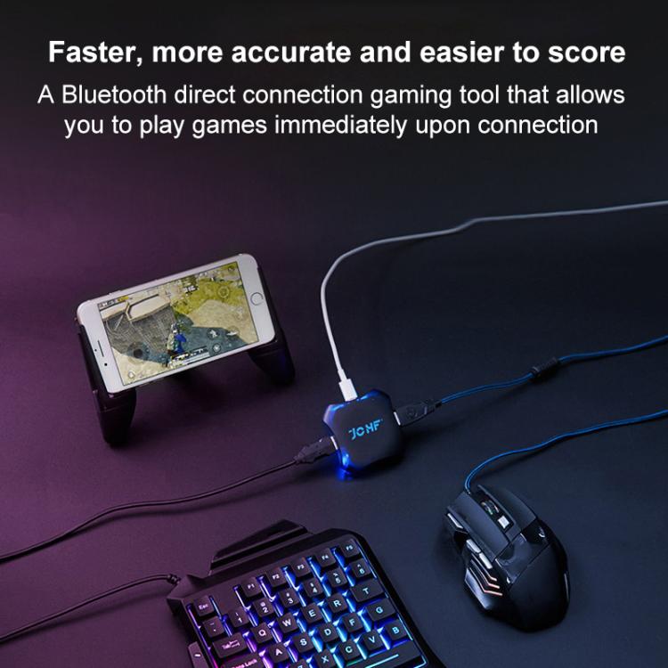 JCHF gaming adapter with phone connection, RGB keyboard, and gaming mouse