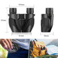 Black binoculars with textured grip, side profile with focus eyepieces