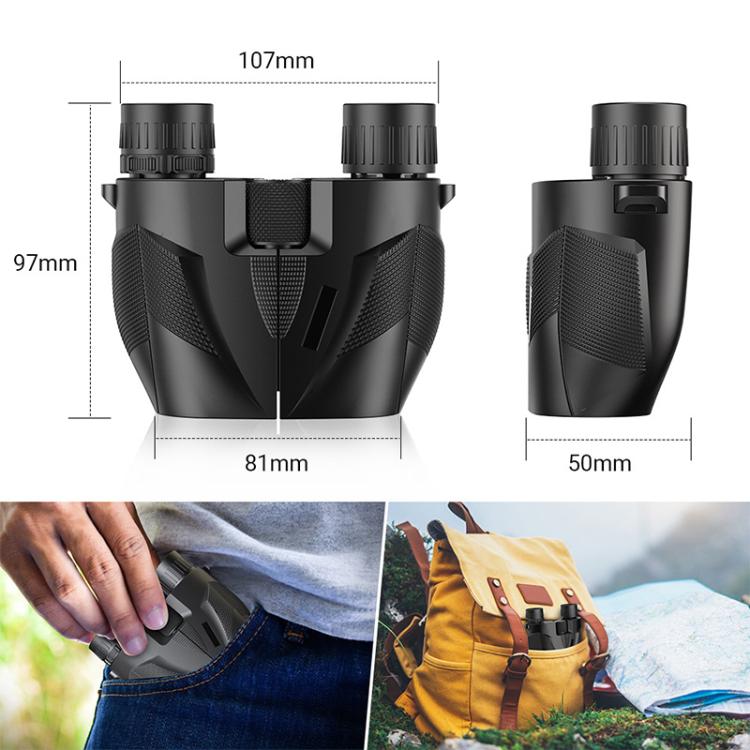 Black binoculars with textured grip, side profile with focus eyepieces